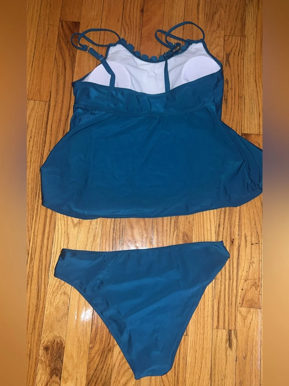 Women's Tankini Bathing Suit 2 Pièce Piece Tummy Control Scallop Trim Xl BNWOT
